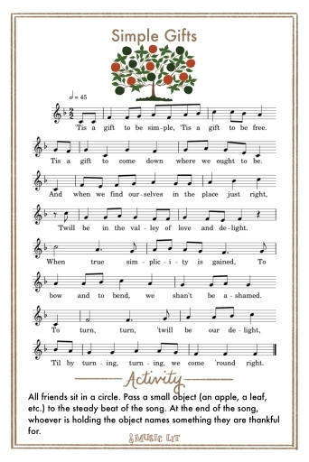 Simple Gifts Song Card